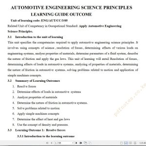 Apply Automotive Engineering Science Principles Learning guide notes TVET CDACC Level 5