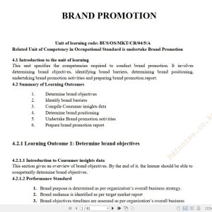 Brand Promotion Learning guide notes