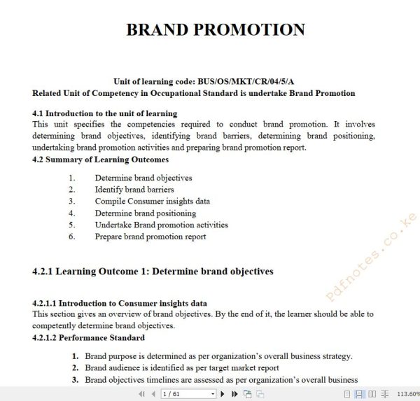 Brand Promotion Learning guide notes