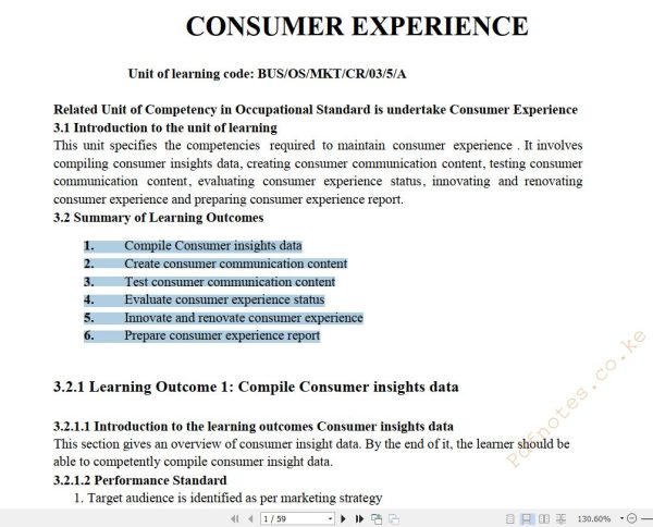 Customer experience Learning guide notes