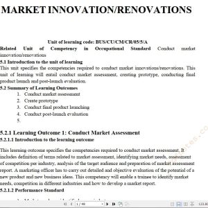 Market innovation renovations Learning Guide Pdf notes