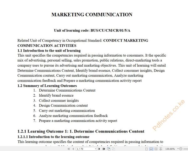 Marketing communication Learning Guide Pdf notes