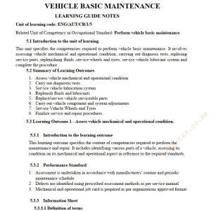 Perform Vehicle Basic Maintenance Learning guide notes TVET CDACC Level 5