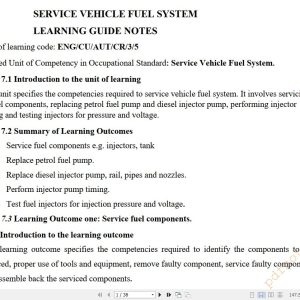 Service Vehicle Fuel System Learning guide notes