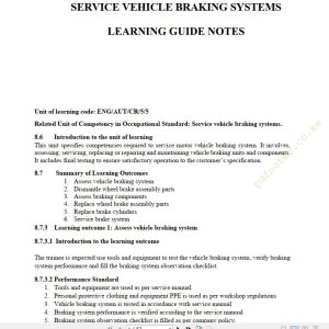 Service Vehicle Braking Systems Learning guide notes