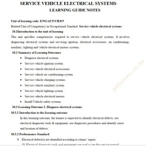 Service Vehicle Electrical Systems Learning guide notes TVET CDACC Level 5