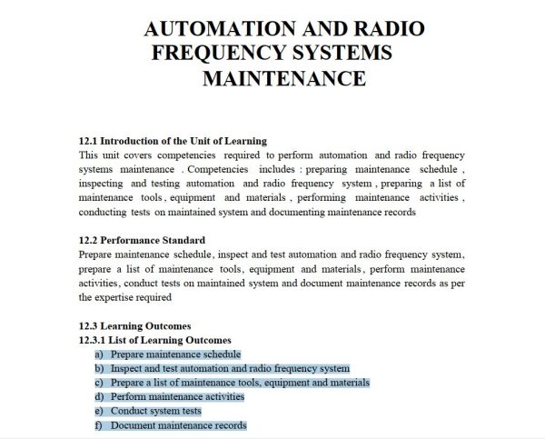 Automation And Radio Frequency Systems Maintenance Learning Guide notes
