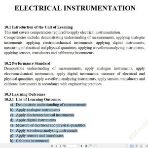 Electrical instrumentation Learning Guide notes