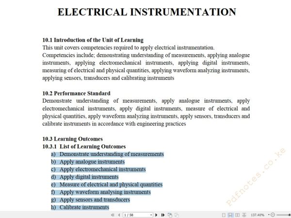 Electrical instrumentation Learning Guide notes