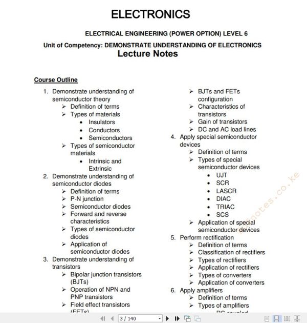 Electronics Lecture notes DEMONSTRATE UNDERSTANDING OF ELECTRONICS