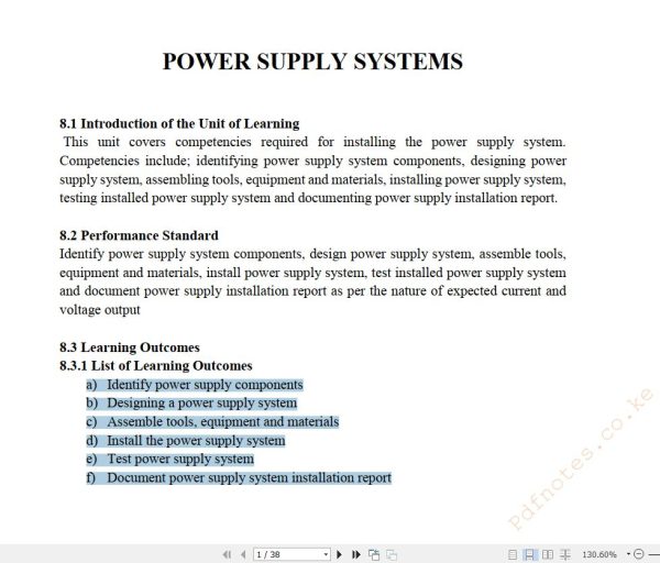 Power Supply Systems Learning Guide notes