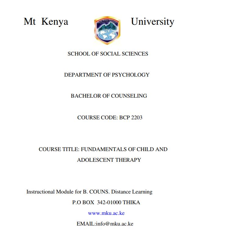 Fundamentals of Child and Adolescent Therapy Pdf notes n