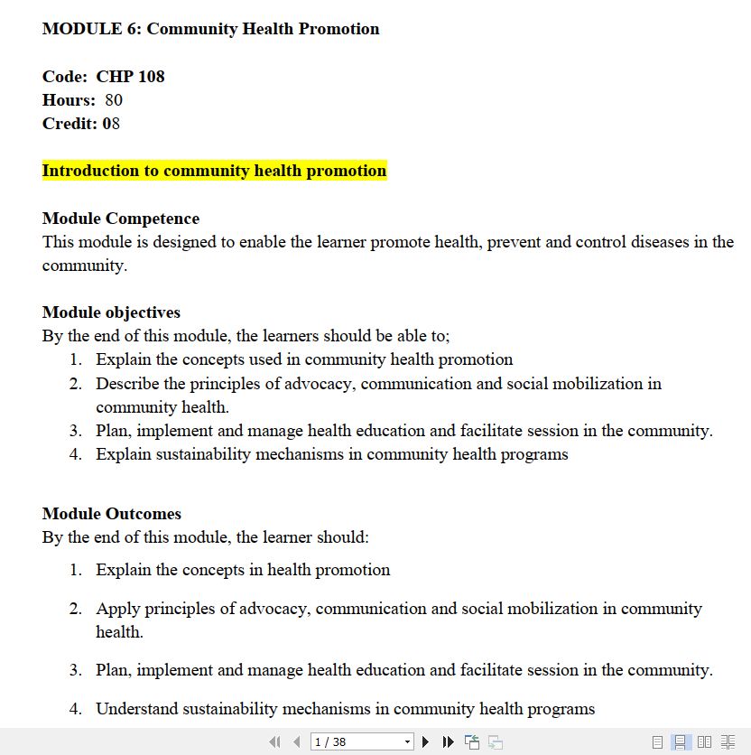 Community Health Promotion Module 6 Guide notes